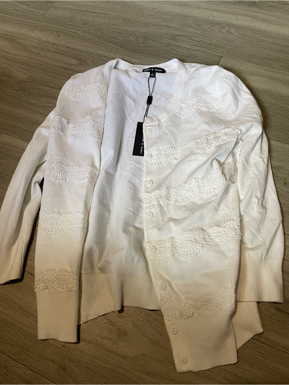 Cable & Gauge White Button-Front Knit Cardigan